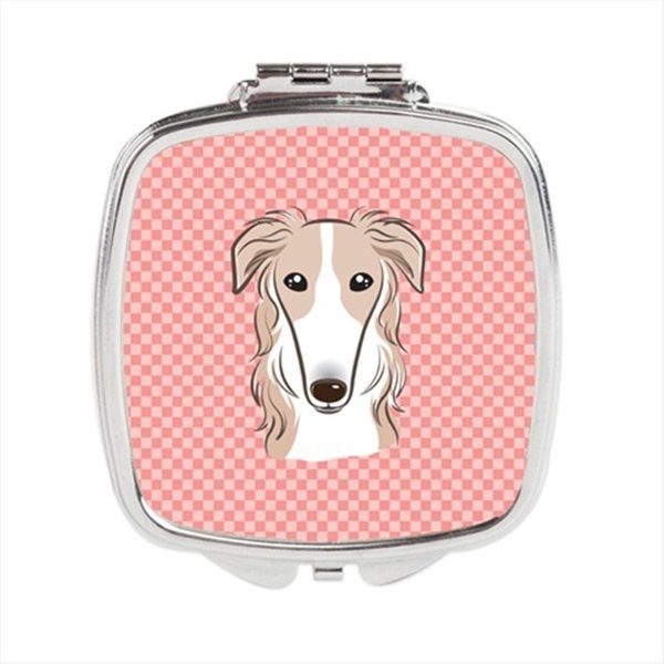 Carolines Treasures Checkerboard Pink Borzoi Compact Mirror- 2.75 x 3 x .3 In. BB1228SCM